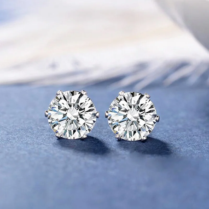 

Korean Version of Six-claw Hypoallergenic Zircon Earrings Style Simple Atmosphere