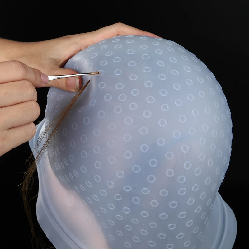 

Professional Silicone Reusable Hair Colouring Highlighting Dye Cap Frosting Tipping with needle Hair Dyeing Color Tools
