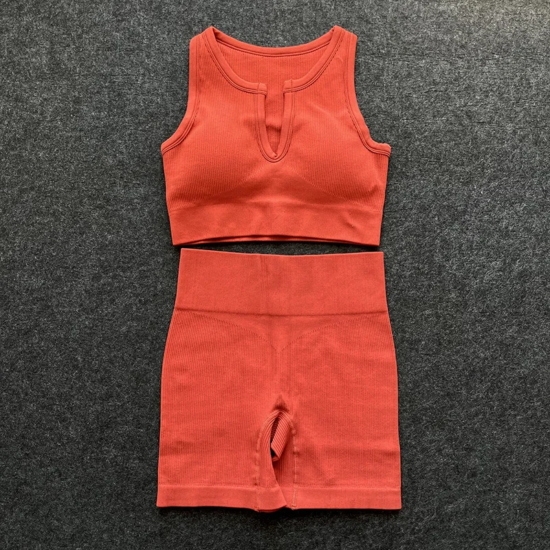 

Sexy U-neck Yoga Set Crop Top Bra High Waist Shorts 2Pcs Running Woman Sports Wear Suits Fitness Clothing Workout Active Outfit