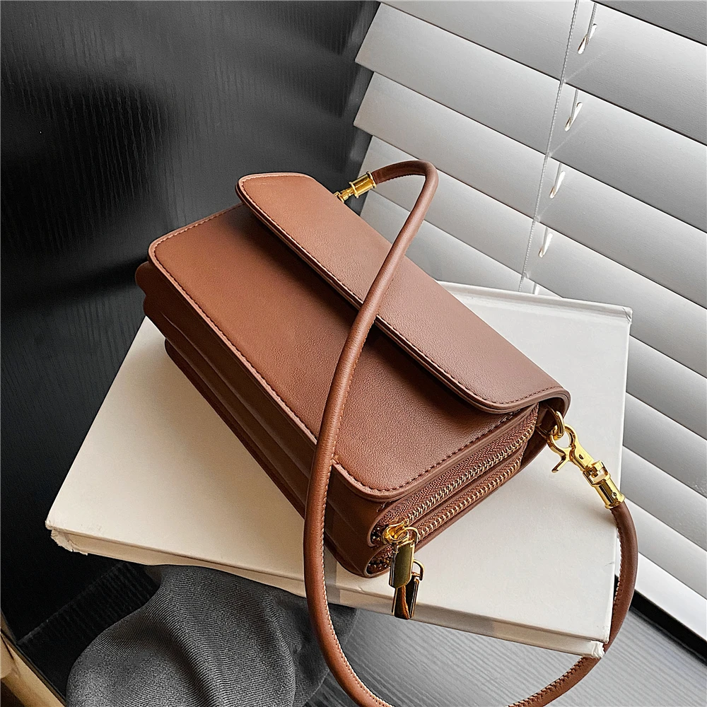 

Kawaii Simple Solid Design Detachable Strap Small Shoulder Crossbody Bags Unusual Brand Two Zipper Compartments Flap Clutch 2022