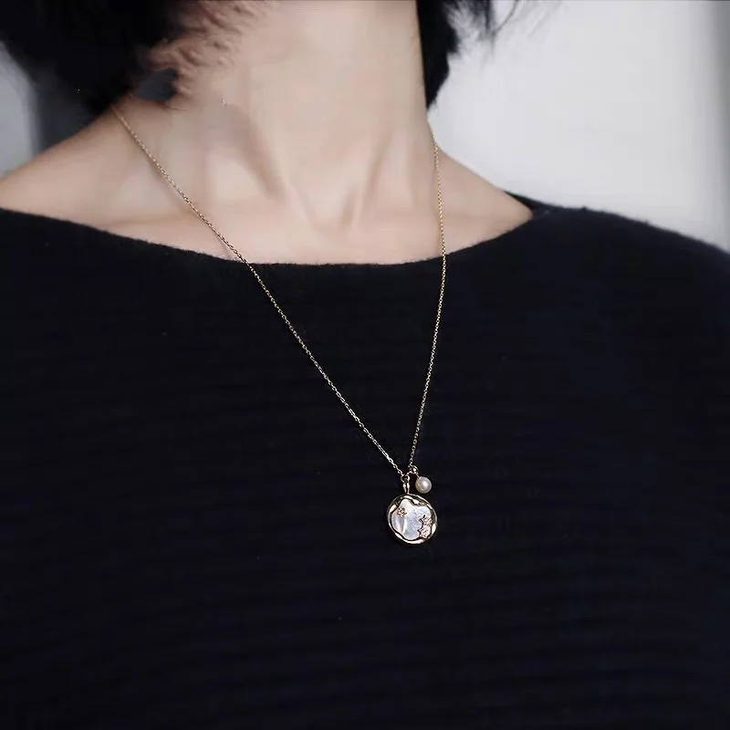 

Fashion Natural Akoya Pearl Chain Necklace For Women Hawaiian Jewelry Adjustable Shell Stars Chain Necklace