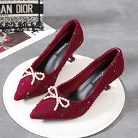 2021 new womens shoes fashion suede bow knot high heels womens shallow mouth comfortable pointed toe womens casual shoes