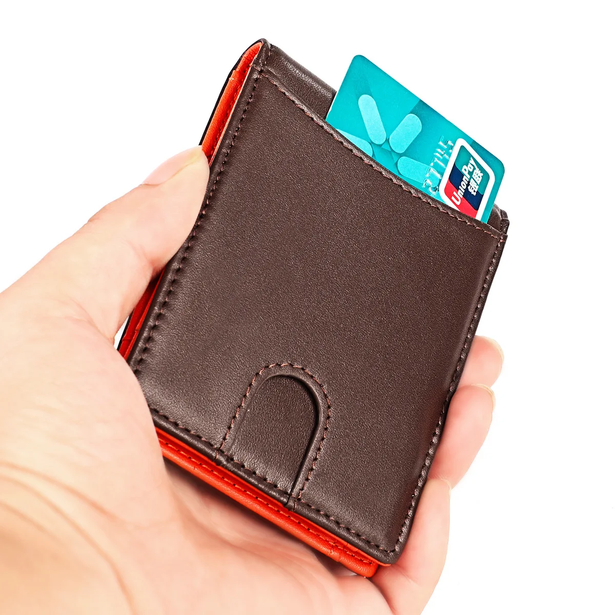 Модный кошелек из натуральной воловьей кожи RFID зажим для денег тонкая визитница двойные мужские денежный зажим держатель для денег на молнии карман для монет