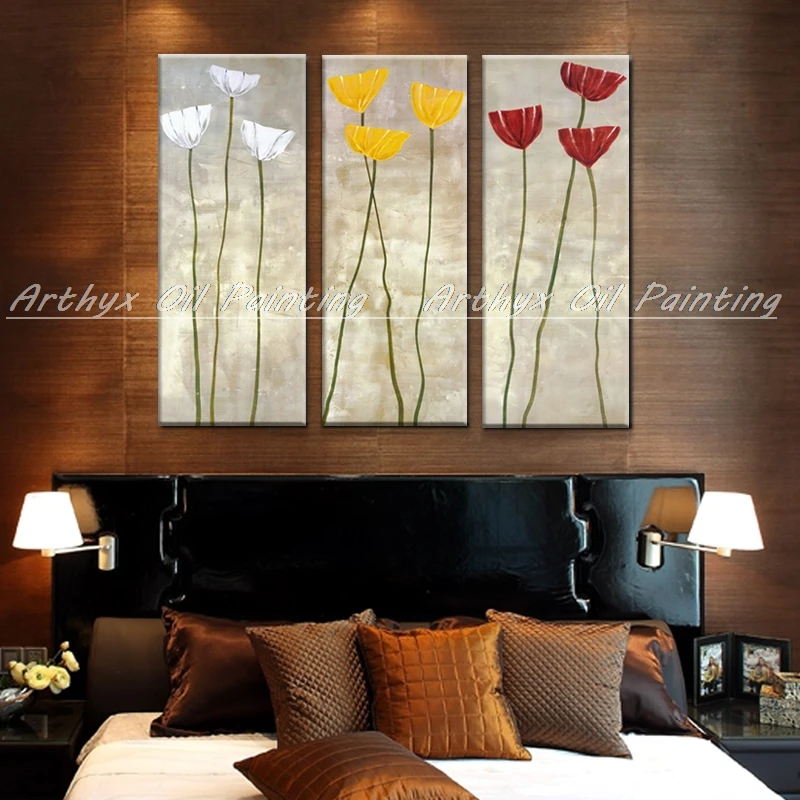 Arthyx 3 шт. ручная роспись Красный Желтый Белый цветок масляная живопись на холсте
