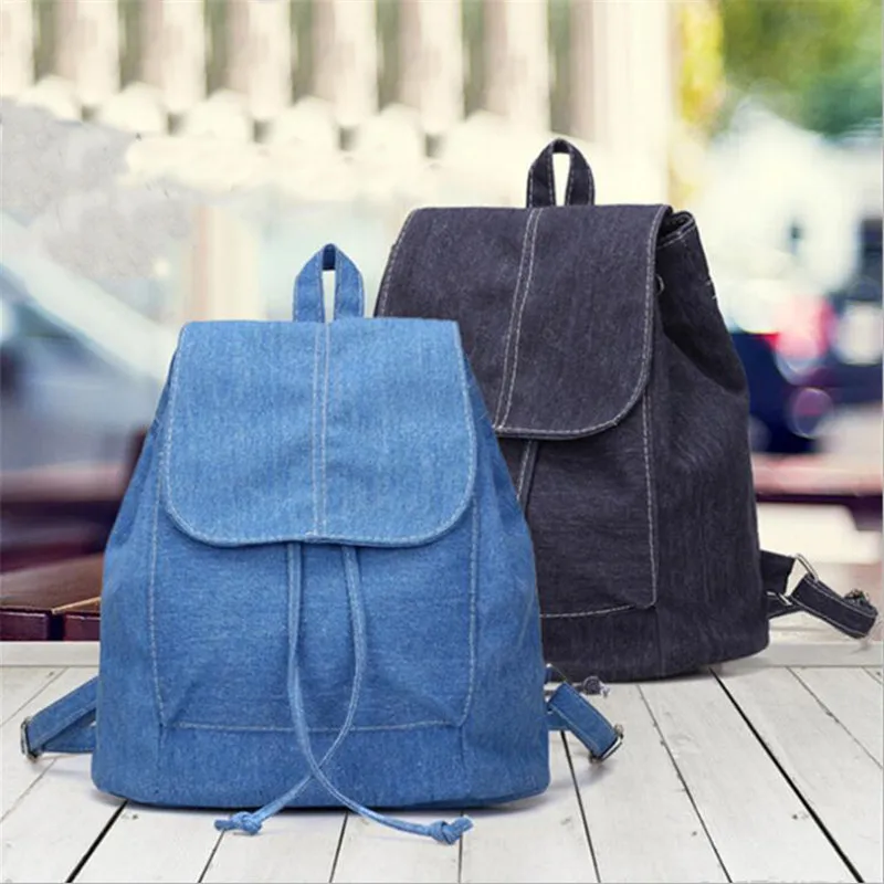 Новый Джинсовый холщовый женский рюкзак с кулиской школьные сумки для девочек