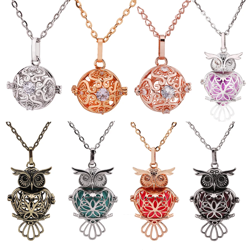 

New Owl Style AAA Zircon Aromatherapy Necklace Music Ball Perfume Diffuser Locket Pendant 2021 Fashion Women Charm Jewelry Gift