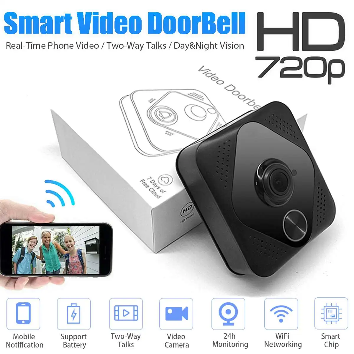 ANGOOD M8 720P умный WiFi дверной звонок с двумя способами разговора домофон Домашняя безопасность видео дверной звонок камера день ночное видение автоматический переключатель