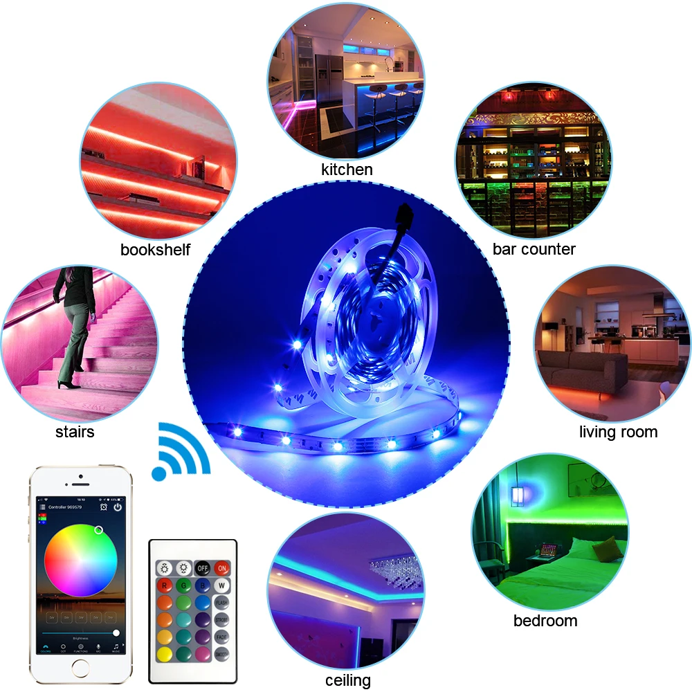 12 В умный светильник ing 10 м 5050 RGB светодиодный светильник комплект полос+ Wi-Fi приложение пульт дистанционного управления+ трансформатор для Amazon Alexa Google Assistant