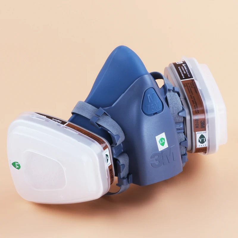 

7/9/15/17 3M Gas Mask 7502 Respirator Unit with Cartridge 6001 Organic Vapors 2091 Cotton Filter Silica Gel Material Paint Resin