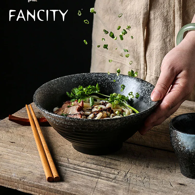 

FANCITY японская керамическая чаша, большая чаша для рамен для дома, чаши для риса и супа, чаша, креативная чаша, тарелка, набор посуды, чаша для д...