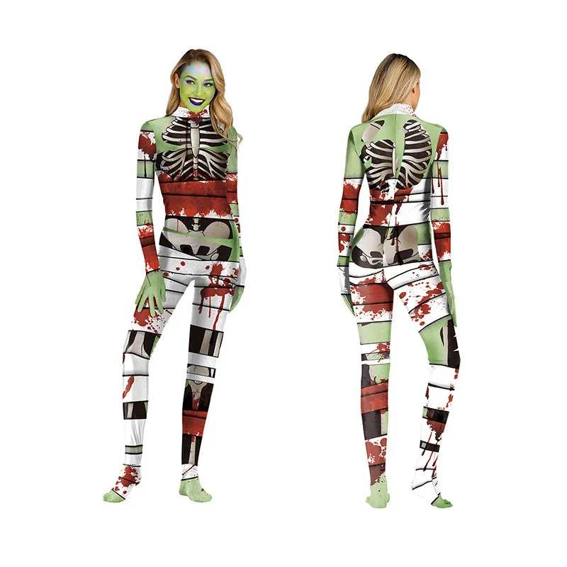 Женские Боди на Хэллоуин вечерние костюмы с 3d-черепом и призраком страшный клоун