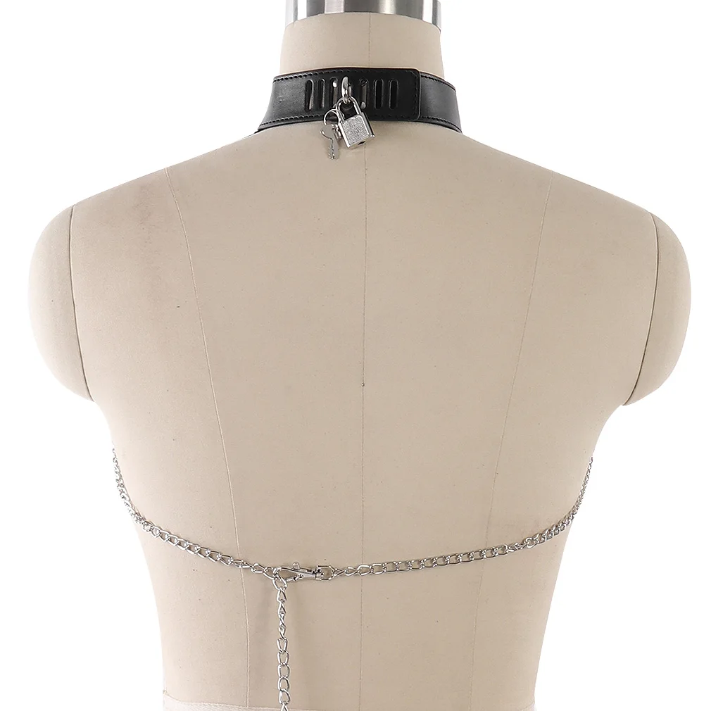 

Sexy Punk Leather Body Harness Top Cage Harajuku Metal Chain Strappy Lingerie Rivet Adjust Plus Size Black Chest Belt Garter