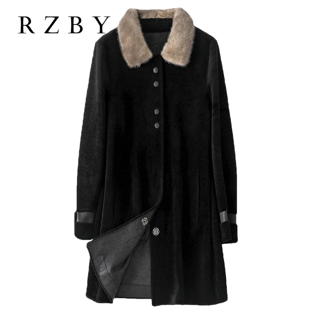 Женское кожаное пальто зимнее длинное с лисьим мехом Воротник из 2021 шерсти 100%