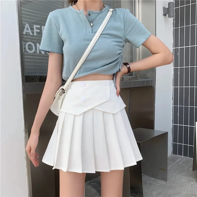 

y2k Park barHigh Street White Pleated Skirt Short Women's Elastic High Waist Sexy Mini Tennis Skirt New A-line Skirt Pure Color