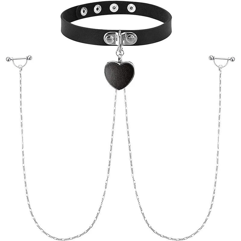 

Кольцо для соски с чокером ожерелья кольца для сосков из Нержавеющей Стали Цепочка в форме сердца кота голова панк Чокеры для сосков штанга пирсинг