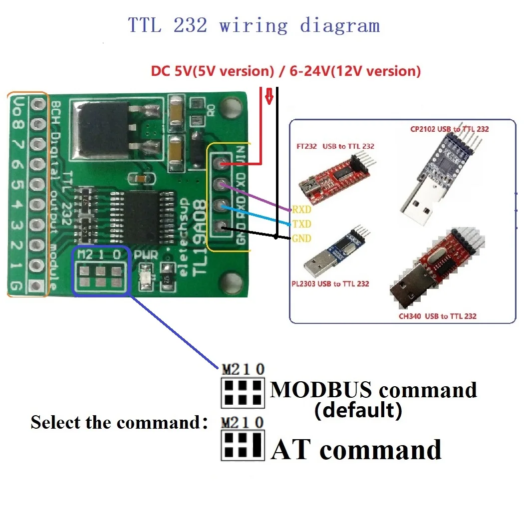 Модуль вывода Modbus Rtu AT Command 8ch TTL232 UART IO для релейной макетной платы PLC 5 шт. - купить