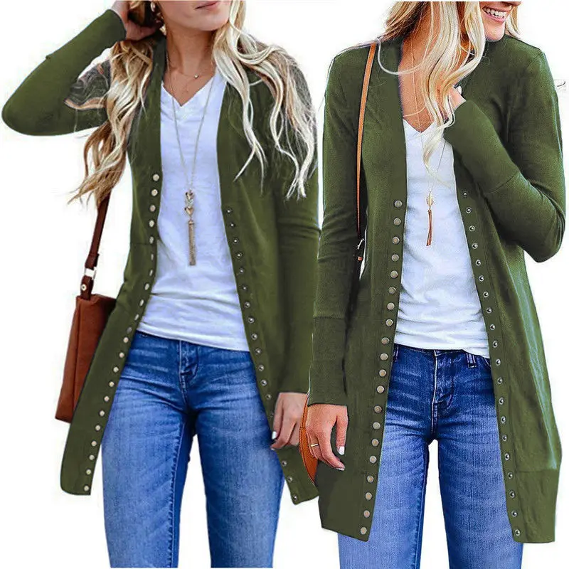 

Women Long Jacket Slim Long Sleeve Knitted Buttons Cardigan Outwear Ladies Casual Solid Coat