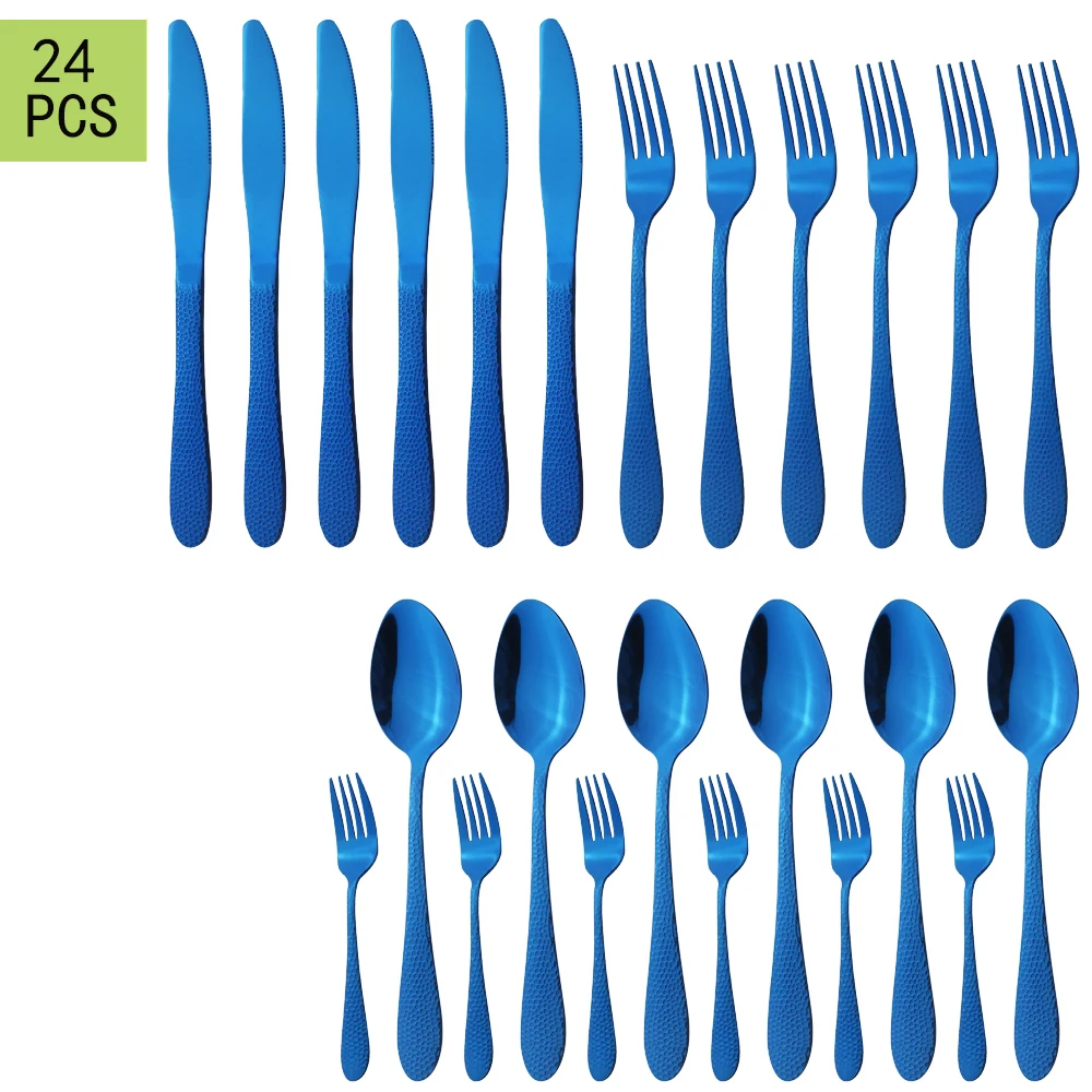 Dinnerware Blue Kitchen Home Tableware Cutlery Set Stainless Steel Cutlery Set Knives Dessert Fork Spoons Western Dropshipping