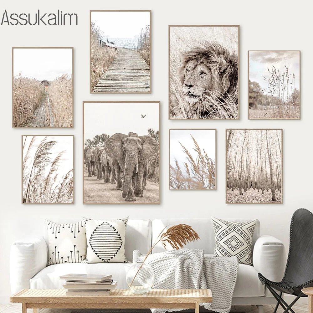 

Пейзаж, постер, Лев, слон, Настенная картина, деревья, сено, живопись, скандинавский холст, фотография для гостиной