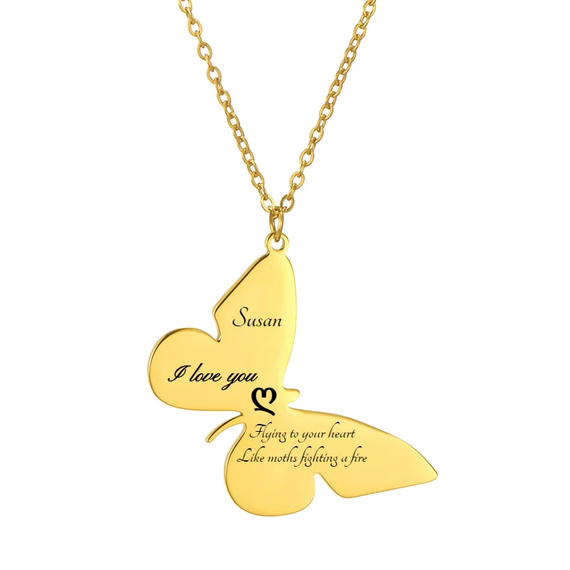 Custom name butterfly necklace charms personalized choker necklace for women stainless steel jewelry Gold chain wholesale gifts titanium steel necklace punk chunky chain choker necklace new stainless steel chain necklace friendship gifts