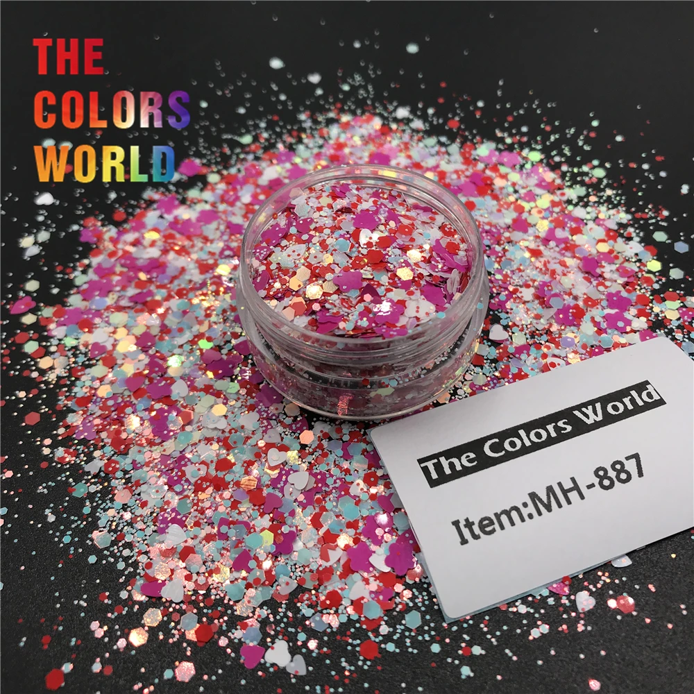 Цветовые Блестки для ногтей в форме сердца День Святого Валентина украшение