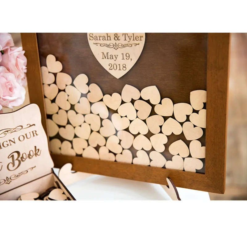 Пользовательская Свадебная Гостевая книга с сердцем в деревенском стиле коробка