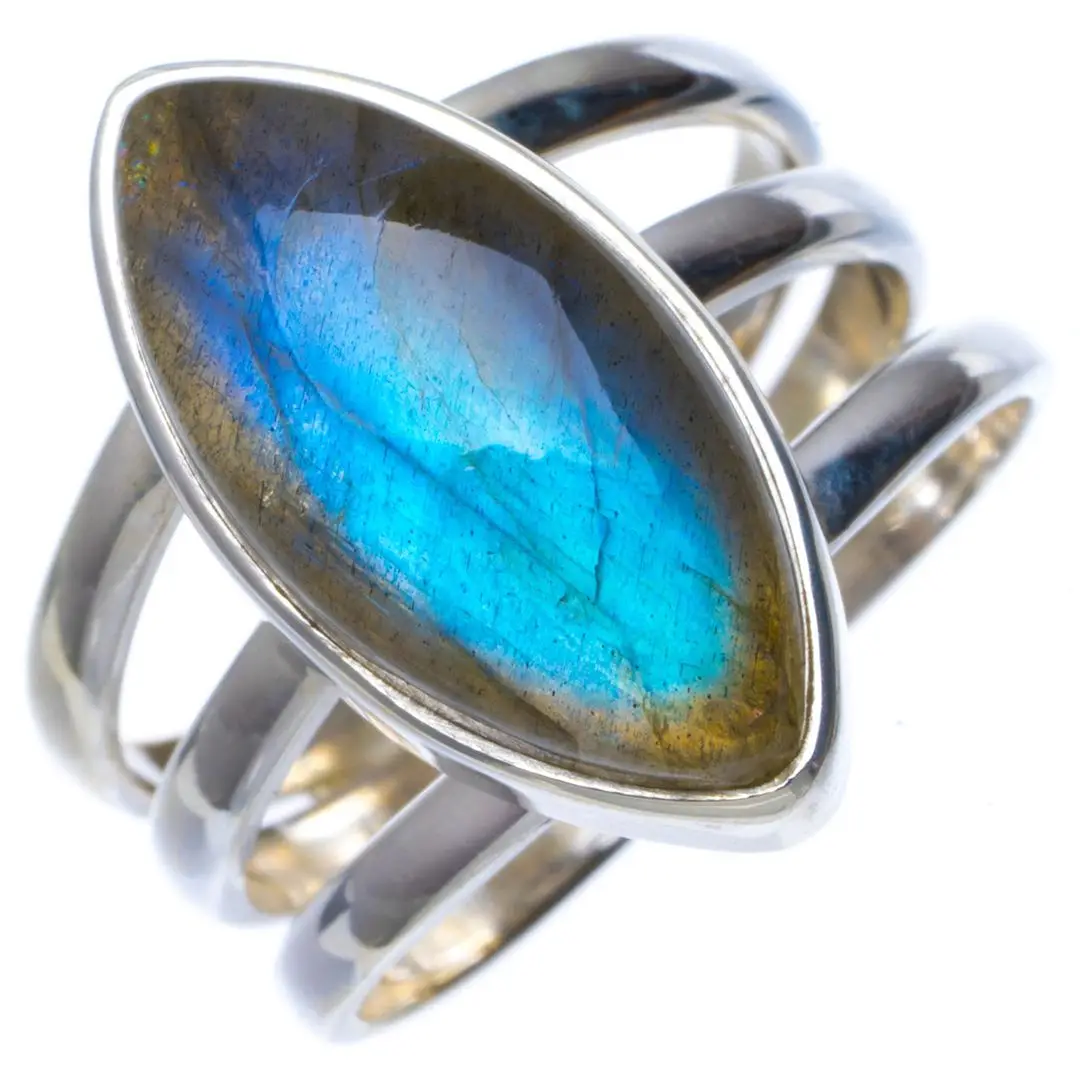 Натуральное голубое огненное Лабрадорит ручной работы уникальное 925 пробы