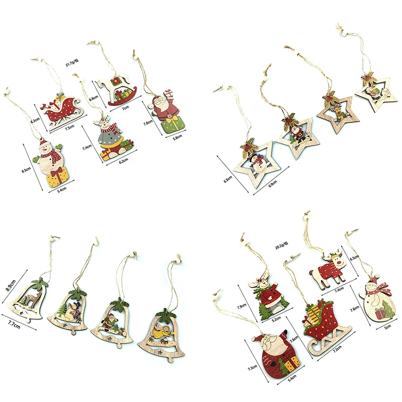 

4PCS/5PCS Printed Wooden Pendants Ornaments Xmas Tree Ornament DIY Wood Crafts Kids Gift For Home Christmas Party Decorations