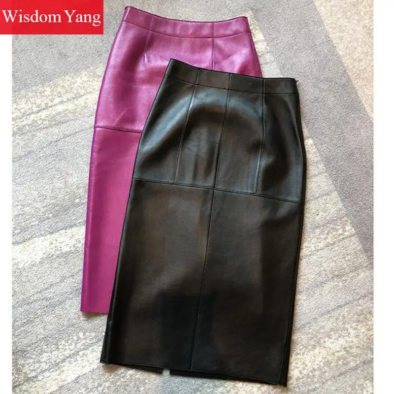 Овечья шкура высокого качества из натуральной кожи с запахом юбки высокой талией