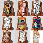 Женские 3D Абстрактная живопись с принтом цельнокроеное обтягивающее бикини без рукавов, открытая спина, купальник, Ins Стиль Пляжная боди Swinsuit