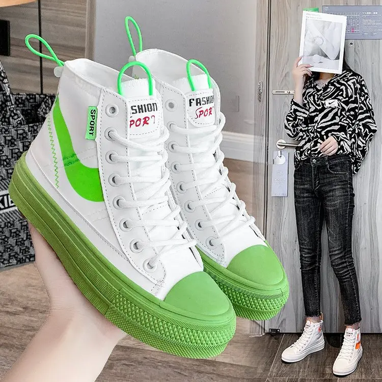 

Брендовые дизайнерские женские парусиновые туфли с высоким верхом ярких цветов на толстой подошве со шнуровкой и круглым носком на плоской...