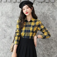 plaid shir korean work clothes shirt womens 21 new spring fashion bow womens shirt high quality shirt leisure professional top