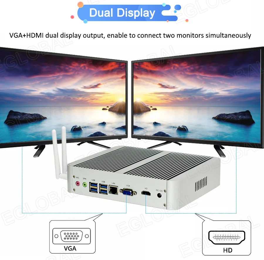 Мини компьютер Eglobal Core i5 7200U Kaby Lake Win10 Barebone HTPC Intel HD Graphics 620 Wi Fi 4USB3.0 + 4USB2.0|eglobal core|mini