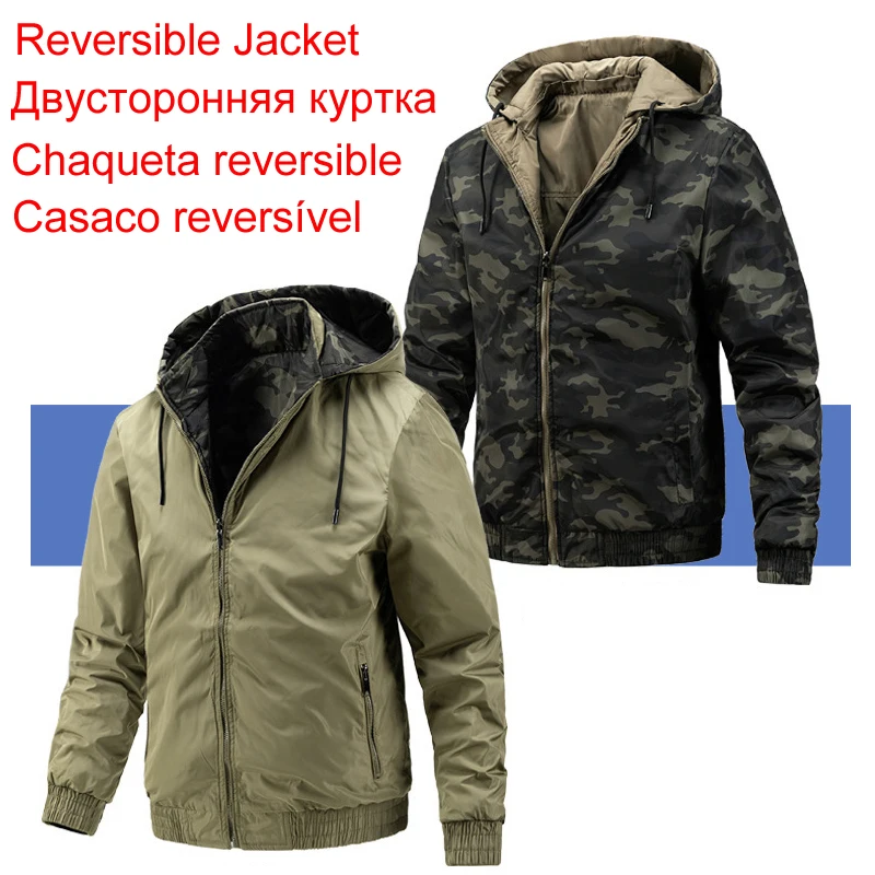 

Куртка мужская камуфляжная с капюшоном, ветрозащитная, двусторонняя, в стиле милитари, осень 2021