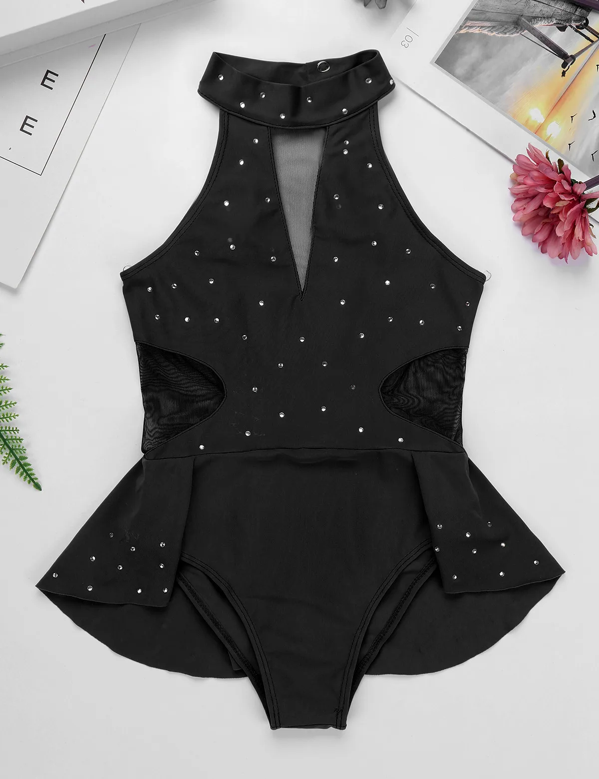 Kids Girls Gymnastic Leotard Shiny Glitter Mesh Splice Ballet Dance Dress for Modern Contemporary Ballroom Stage Performance