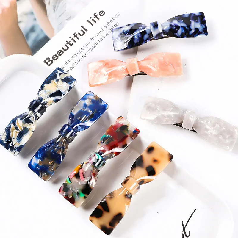 

Acrylic Bow Hairpin Acetate Hair Clip Retro Leopard Clip Headwear Colorful Marble Print Barrettes Geometric Hair Accessories Hot
