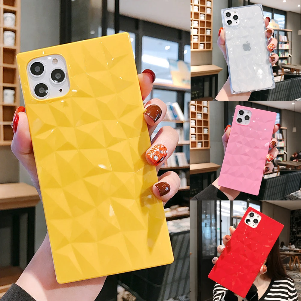 For iPhone 11 Pro 11Pro Max Luxury Diamond Square Flexible Soft TPU Case Phone Back Cover |