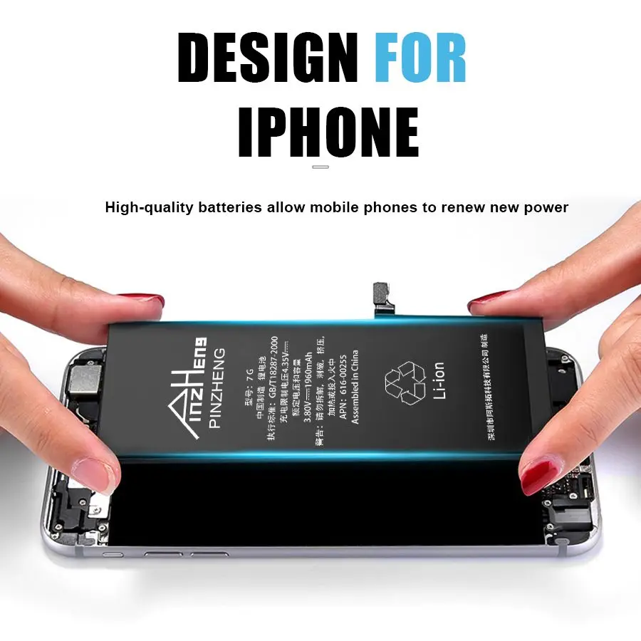 Аккумулятор PINZHENG для iPhone 7 8 Plus X, настоящая емкость, высококачественные сменные батареи с бесплатным набором инструментов