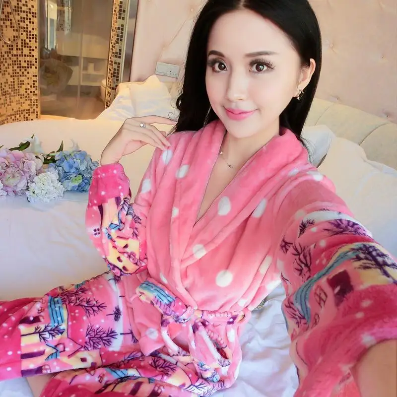 Flannel Robe12 Зимнее Фланелевое женское кимоно халат толстый коралловый флис свадебное платье GownSexy пижамы цветок интимное белье - Цвет: Flannel Robe12
