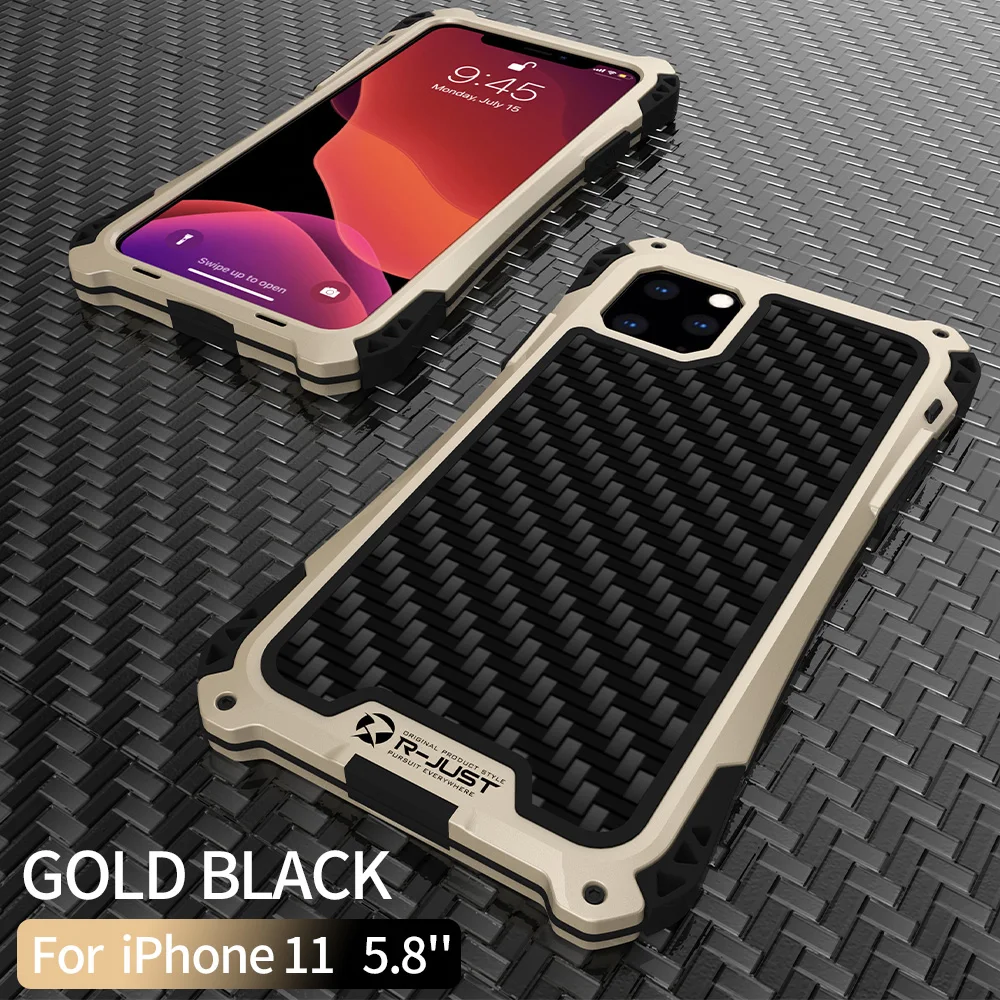 Металлический алюминиевый сверхпрочный бронированный чехол Doom для iPhone 11 iPhone 11 Pro Max чехол для iPhone 11 Pro Max Роскошный чехол - Цвет: Gold black