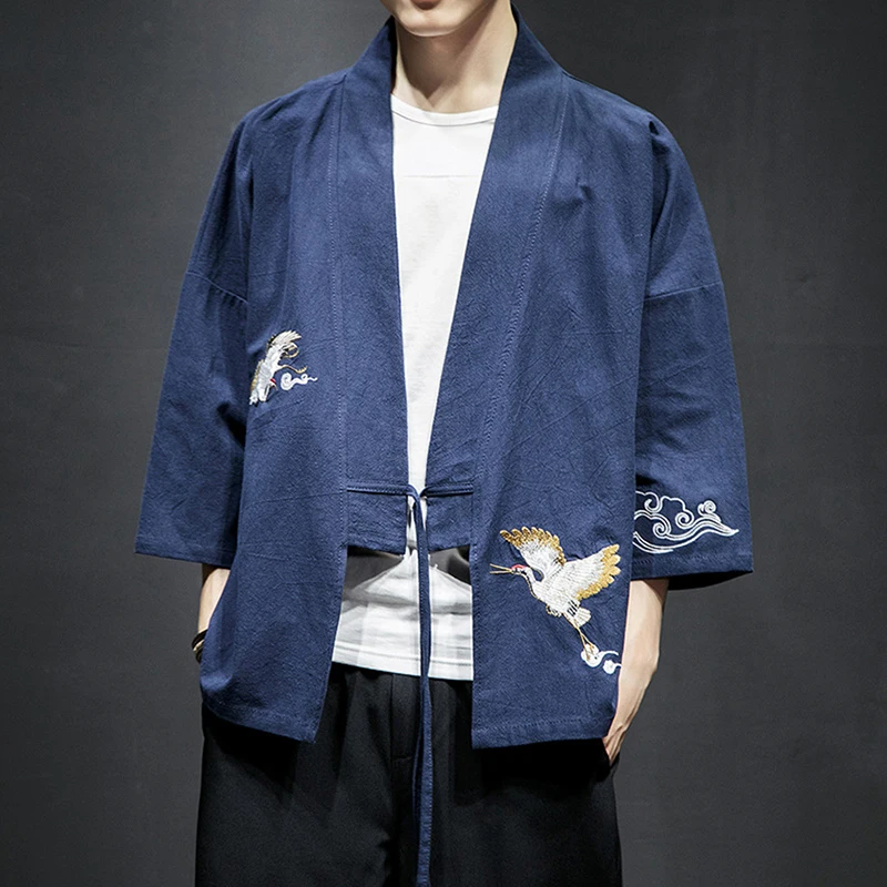 Color3 Haori Crane вышивка новости японский стиль азиатская одежда винтажная традиционная одежда для мужчин и женщин плюс размер Самурай - Цвет: Color3