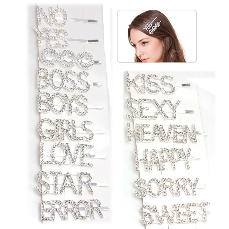 Мода 1 шт. Стразы буквы заколка для волос уникальная надпись босс женщин с