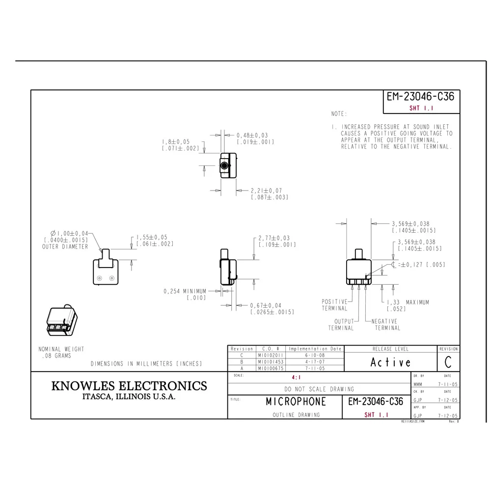 Knowles EM-23046-C36 слуховой аппарат микрофон электронные микрофоны миниатюрная