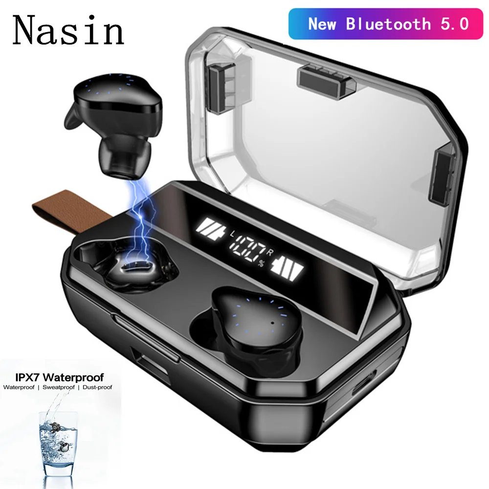 Nasin x12 8000 мА/ч наушники вкладыши TWS с 9D стерео Hi Fi Bluetooth 5 0 светодиодный дисплей IPX7