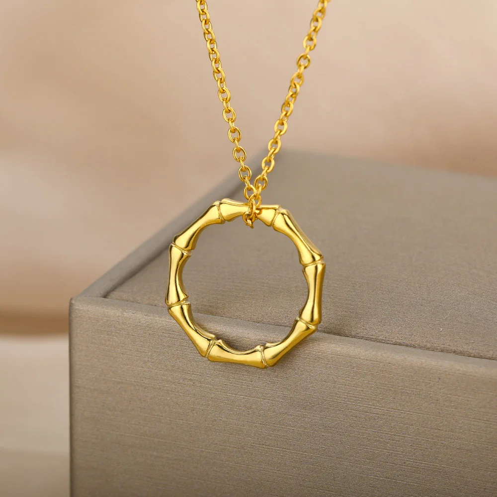 

Vintage Round Necklace For Women Stainless Steel Gold Charm Aesthetics Geometry Collar Necklace Boho Jewelry Couple Gift colar