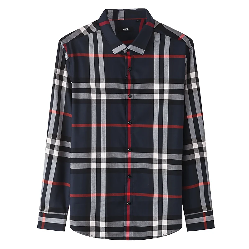 

LKSD Minimalism Men Shirts Autumn Plaid Button up Shirt 2021 Fashion Oversized Shirt Business Casual Shirt Male Tops U140400083