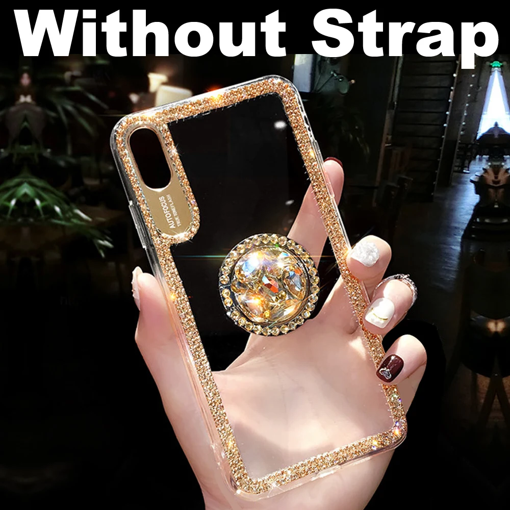 No Strap Роскошный блестящий чехол с кольцом для пальца для samsung Galaxy S10 Plus S10e S8 S9 Plus Note 8 Note 9 10, стразы с бриллиантами - Цвет: No Strap