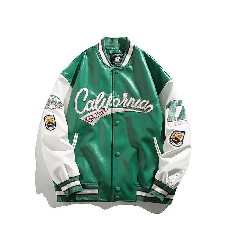 Trendy Brand PU Jacket Leather Baseball Uniform Womens Loose Coat Spring Autumn Couples Pilot Jackets Casual All Match | Женская одежда