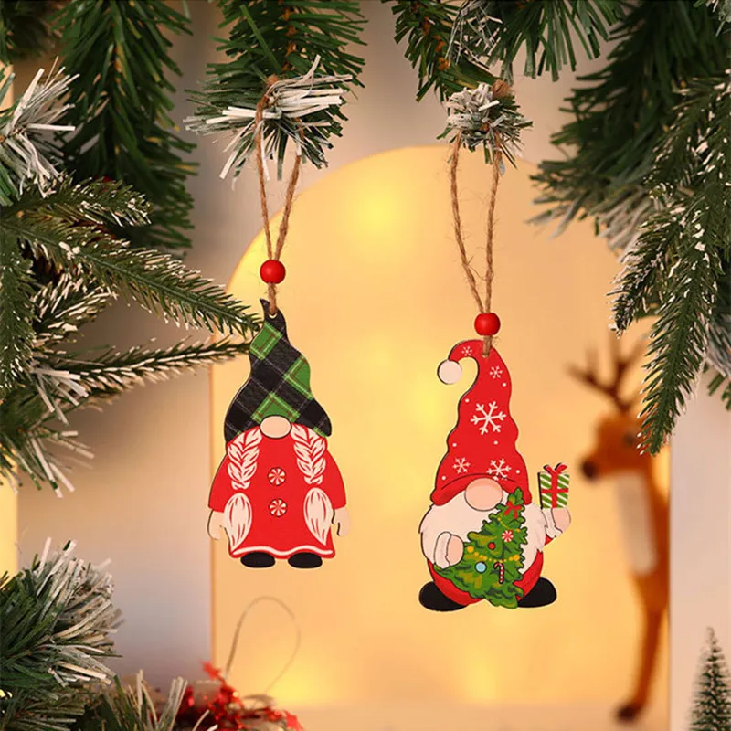 New Year 2022 Christmas Xmas Wooden Painted Tree Ornaments Wood Pendant Decorations for Home Gifts Navidad 2021 | Дом и сад
