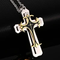 new fashion cross pendant necklace for men multi layer metal creative cross gold and silver color pendant long necklace